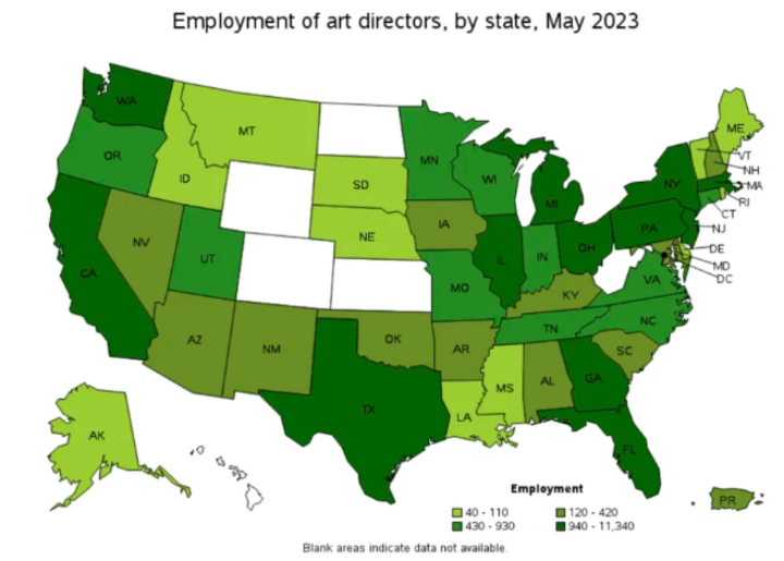 Employment of art directors by state