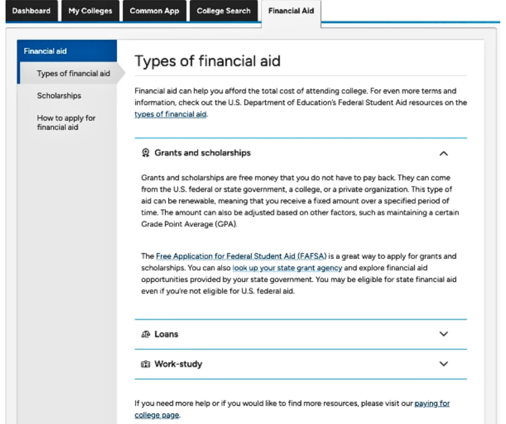 Common App Enhanced Financial Aid Tab